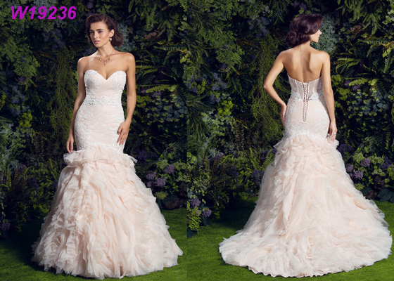 Women Marriage Mermaid Cut Wedding Gown , Long Beaded Lace Mermaid Wedding Dress