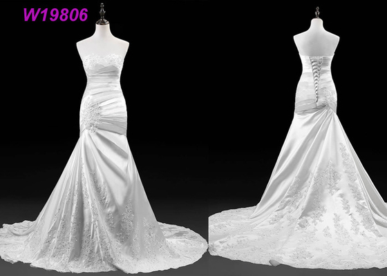Sexy Illusion Neck Mermaid Lace and Satin Pleated Mermaid Wedding Dress