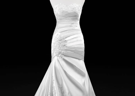 Sexy Illusion Neck Mermaid Lace and Satin Pleated Mermaid Wedding Dress