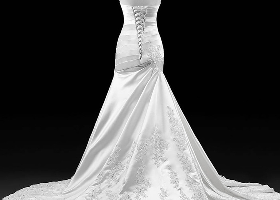 Sexy Illusion Neck Mermaid Lace and Satin Pleated Mermaid Wedding Dress