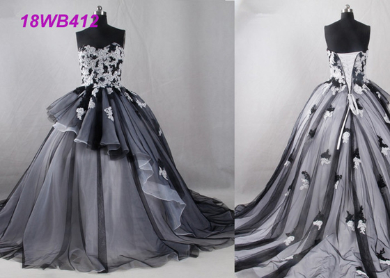 Tulle Black And White Bridesmaid Dresses , Strapless Two Color Bridesmaid Dresses