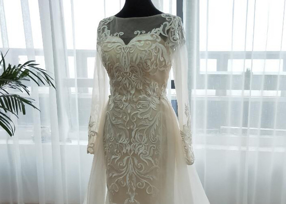 Detached Train A Line Ball Gown Wedding Dress Floor Length Embroidery Decoration