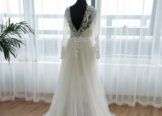 Detached Train A Line Ball Gown Wedding Dress Floor Length Embroidery Decoration