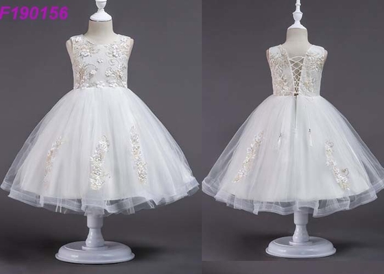 Short Sleeveless White Lace Flower Girl Dress / Eco Friendly Cute Flower Girl Dresses