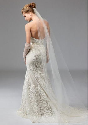Appliques Elegant Vintage Lace Mermaid Style Wedding Dress Strapless Ruched