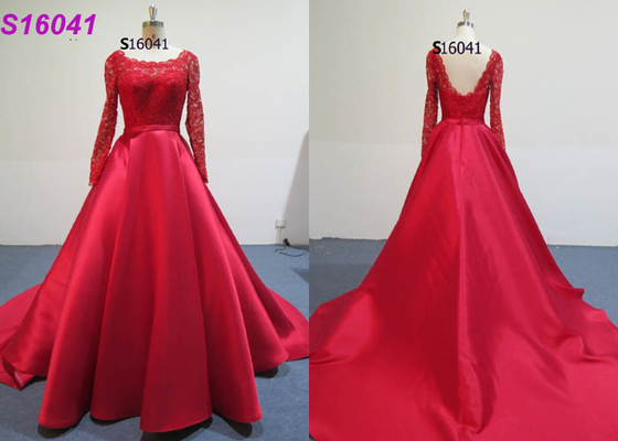 ​​Red Female Wedding Dress Long Sleeves Inspiration Designs Brides Wearing