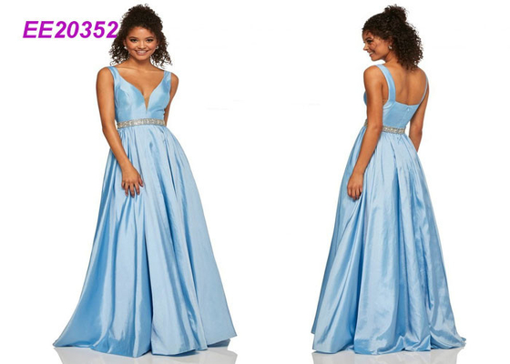 لباس بدون آستین Luxuey طول طبقه Prom Ball لباس لباس حزب شیرین در آبی