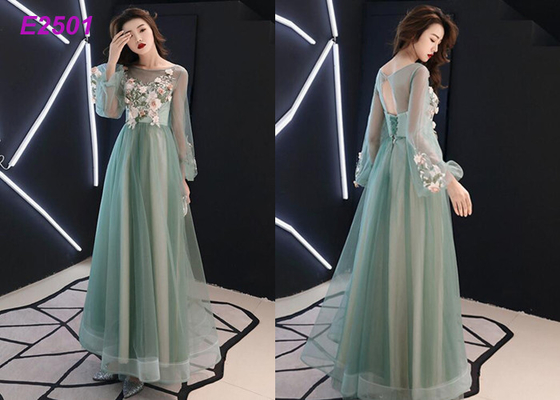 لباس حزب گل رز سبز صورتی آبی رنگ آستین بلند puff tulle لباس عروسی