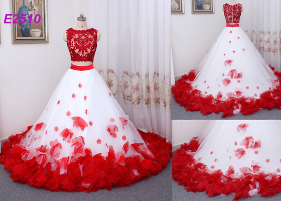Vintage Two Pieces Ball Dress Prom Dresses Applique Flowers Evening Dress